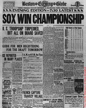 1918 World Series Boston EVening Globe